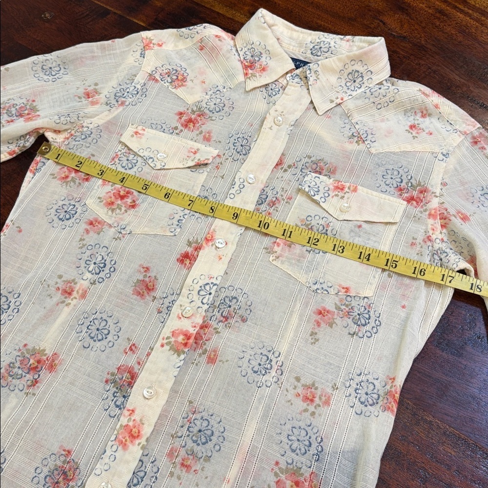 Ralph Lauren Cream Floral Lace Semi-Sheer Button Up Top Blouse size 6 - Picture 13 of 14